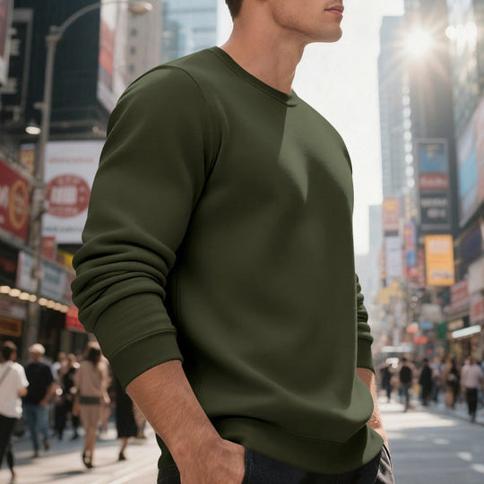 Herren lässiger Rundhals-Sweatshirt aus hochwertigem Baumwollmix mit strukturiertem Material