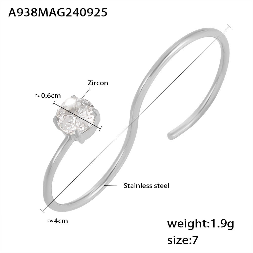 Damen Offener Ring mit funkelndem Zirkon und elegantem Edelstahl Design Shop Nory