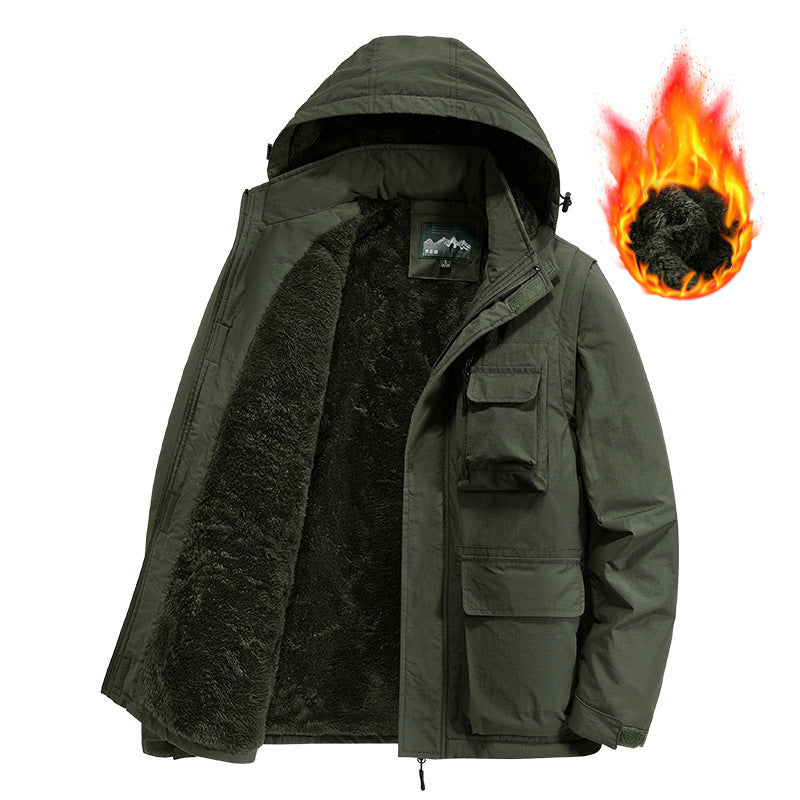 Herren Multifunktionaler Fleece-gefütterter Fieldparka mit Kapuze und Mehrfach-Taschen Shop Nory