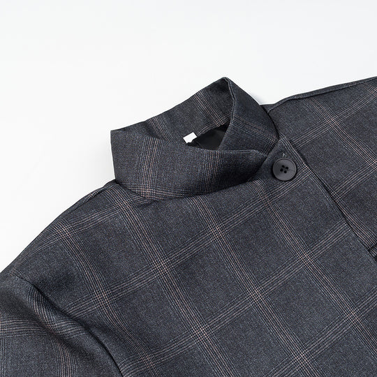 Herren Karierter Stehkragen-Blazer mit asymmetrischer Knopfleiste und Pattentaschen Shop Nory