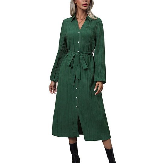 Damen Hemdblusenkleid aus Crinkle‑Viskose mit durchgehender Knopfleiste und Taillengürtel Shop Nory