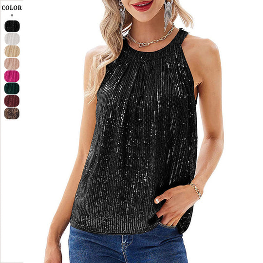 Damen Glitzerndes Oberteil mit eleganter Rüschen- und Schimmerstruktur