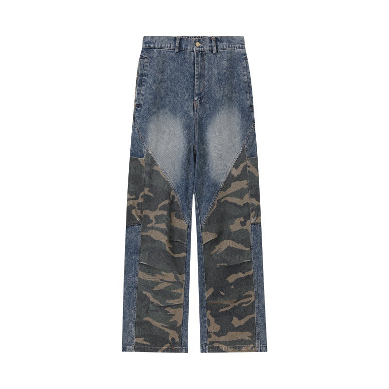 Damen Weite High‑Waist Denim‑Cargohose mit Camouflage‑Einsätzen Shop Nory