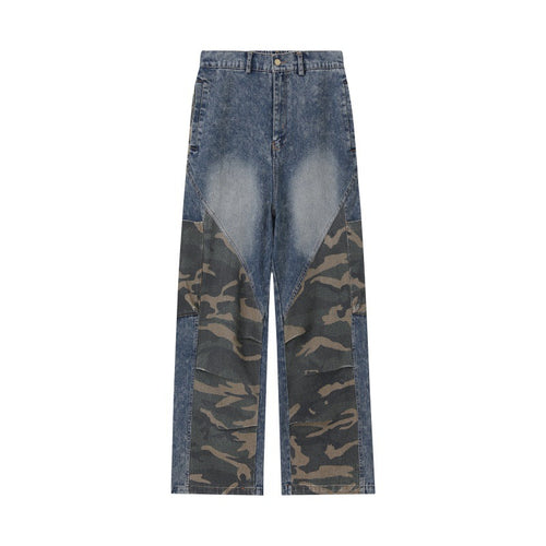 Damen Weite High‑Waist Denim‑Cargohose mit Camouflage‑Einsätzen Shop Nory