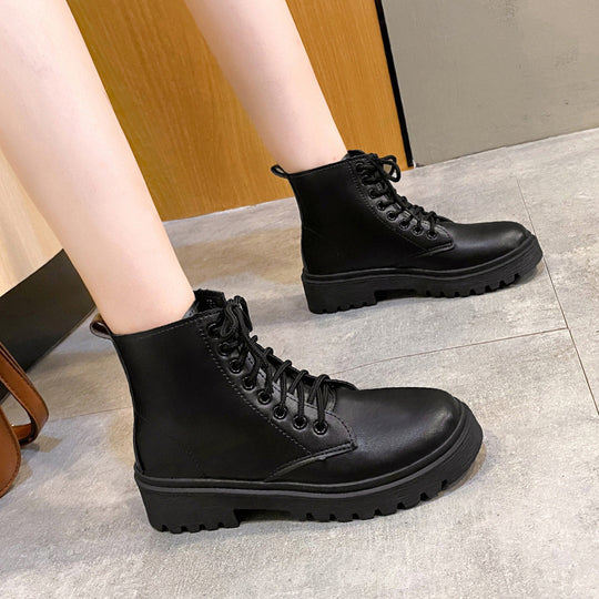 Damen Schnür-Biker-Ankleboots mit Plateau-Profilebene Shop Nory
