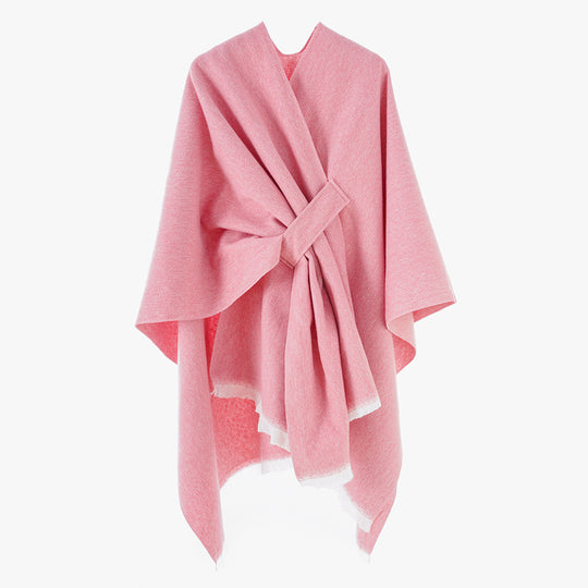 Damen luxuriöser Woll-Kaschmir-Poncho mit Bindegürtel und Fransensaum Shop Nory