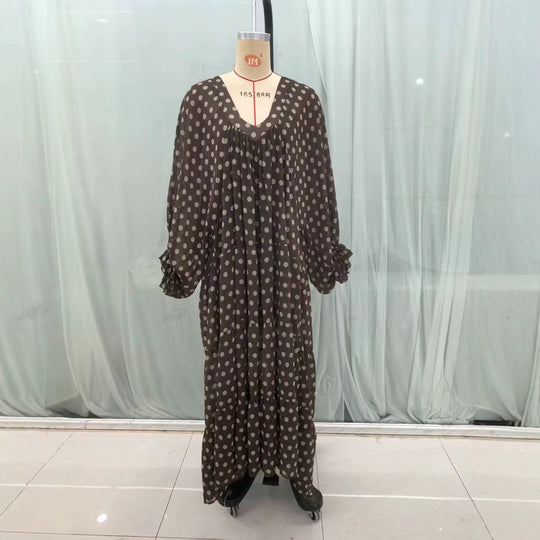 Damen Midikleid mit Volantstufen, Ballonärmeln und V-Ausschnitt Shop Nory