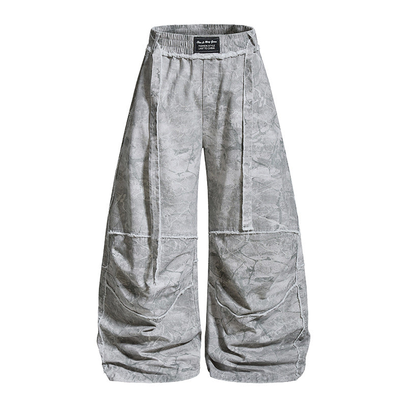 Damen weite Balloon-Jeanshose mit elastischem Bund, langen Zierbändern und Batik-Optik Shop Nory