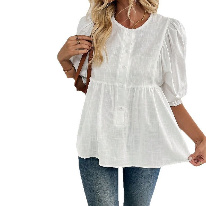 Damen Bluse mit elegantem Volant und Knopfdetail Shopnory