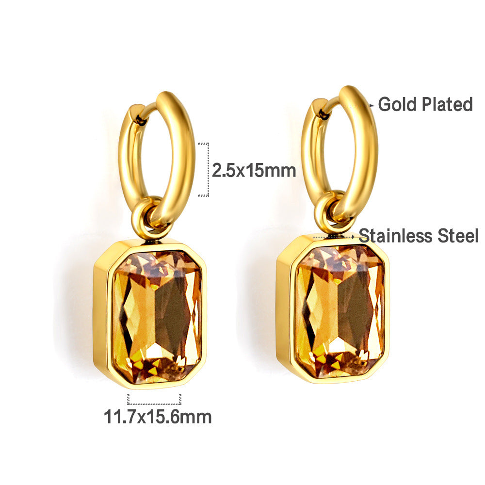 Damen Edelstahl Ohrhänger mit funkelnden Zirkonia und goldplattiertem Design Shop Nory