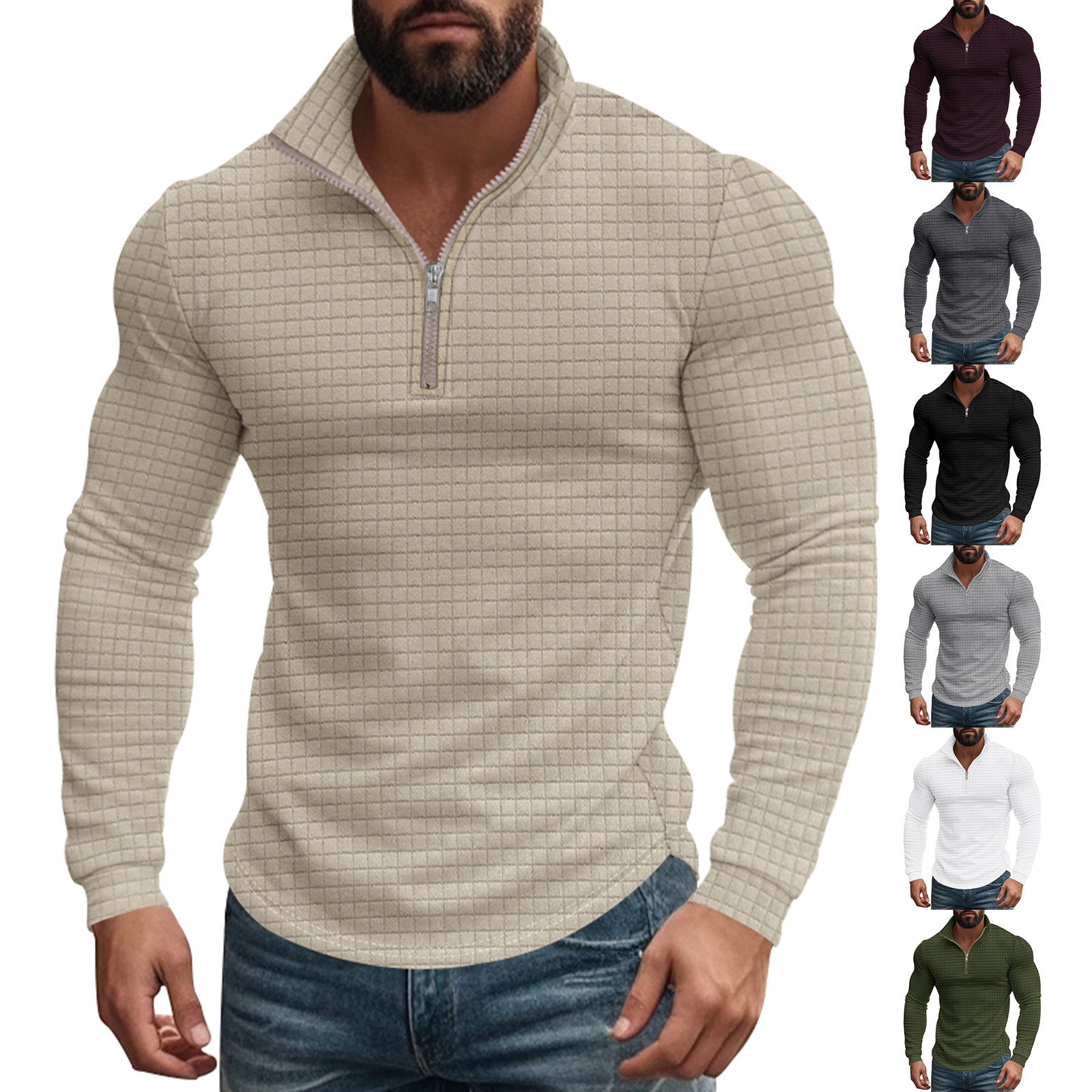 Herren Thermo-Fleecepullover mit Reißverschluss und strukturiertem Design
