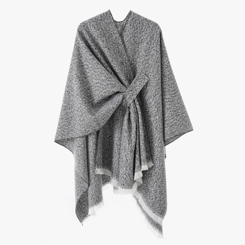 Damen Wollmix-Umhang mit Bindeschlaufe und Fransensaum Shop Nory
