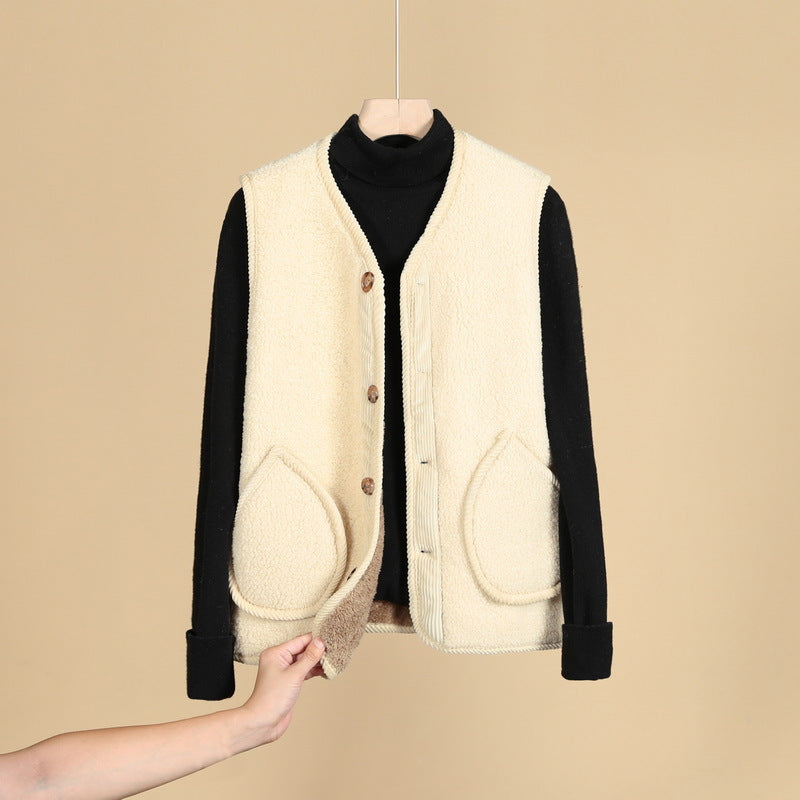 Damen Ärmellose Thermofleece-Weste mit Knopfleiste und Rundtaschen Shop Nory