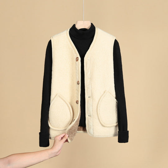 Damen Ärmellose Thermofleece-Weste mit Knopfleiste und Rundtaschen Shop Nory