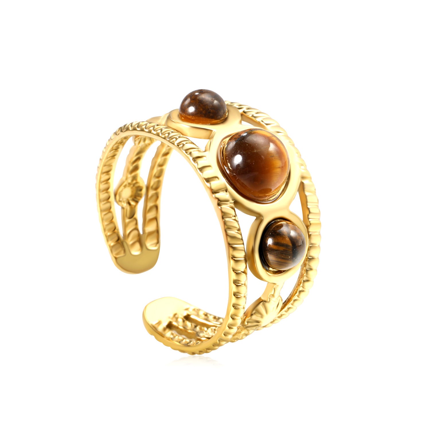 Damen offener Ring mit kunstvollen Tigerauge-Elementen und anpassbarem Design Shop Nory
