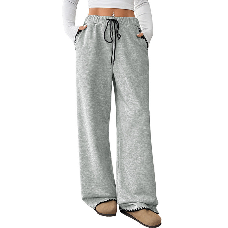 Damen Relaxte Lounge-Jogginghose mit weitem Bein, elastischem Bund, Kordelzug und Zierkante Shop Nory