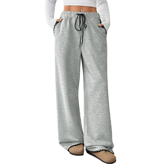 Damen Relaxte Lounge-Jogginghose mit weitem Bein, elastischem Bund, Kordelzug und Zierkante Shop Nory