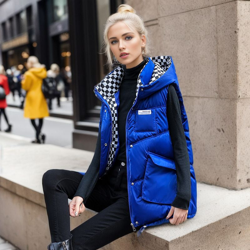 Damen gesteppte Winterweste mit verstellbarer Kapuze und praktischen Taschen Shopnory