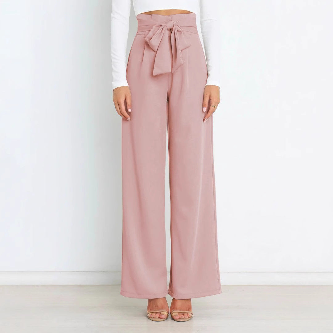 Damen Weit geschnittene High-Waist-Hose mit Binde-Gürtel und Taschen