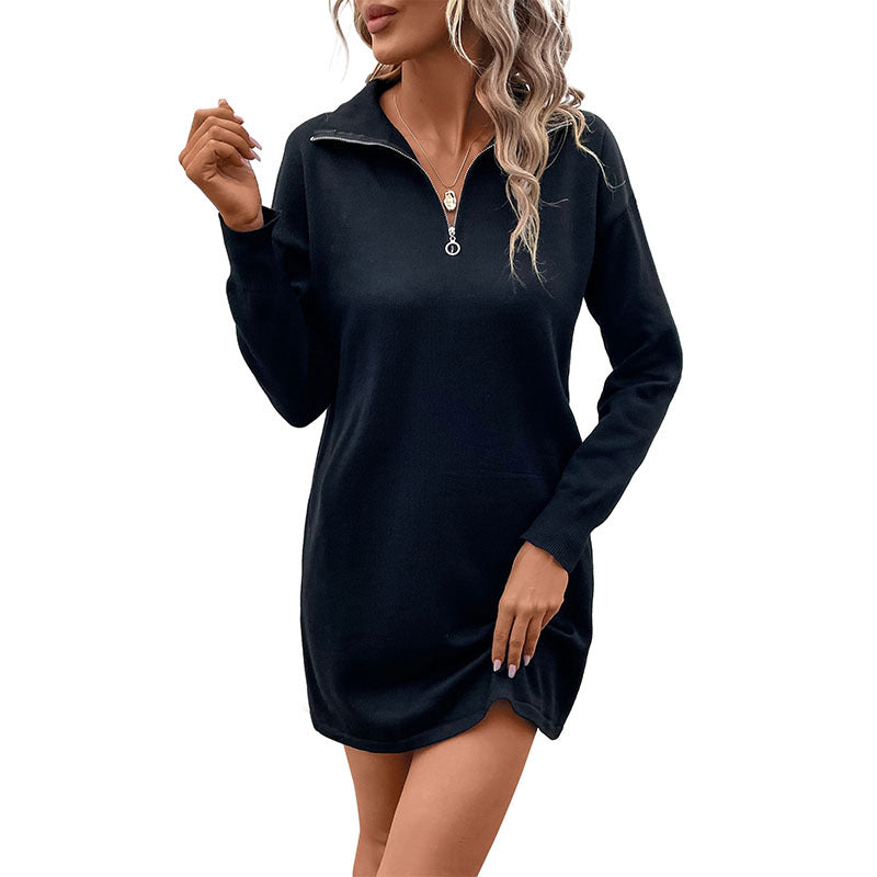 Damen Strickkleid mit Halbzipperkragen und legerer Tunika-Silhouette Shop Nory
