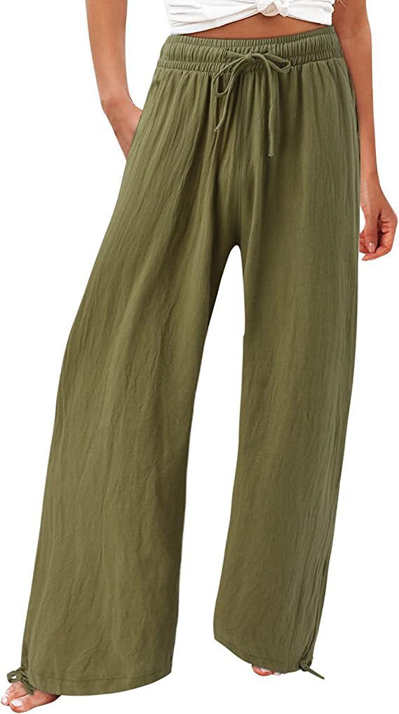 Damen lässige weit geschnittene Sommerhose mit elastischem Bund und praktischen Seitentaschen