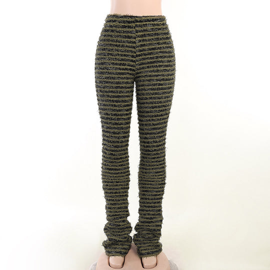 Damen Strukturierte Rippstrick-Hose mit hohem Bund und gerafften Beinenden Shop Nory
