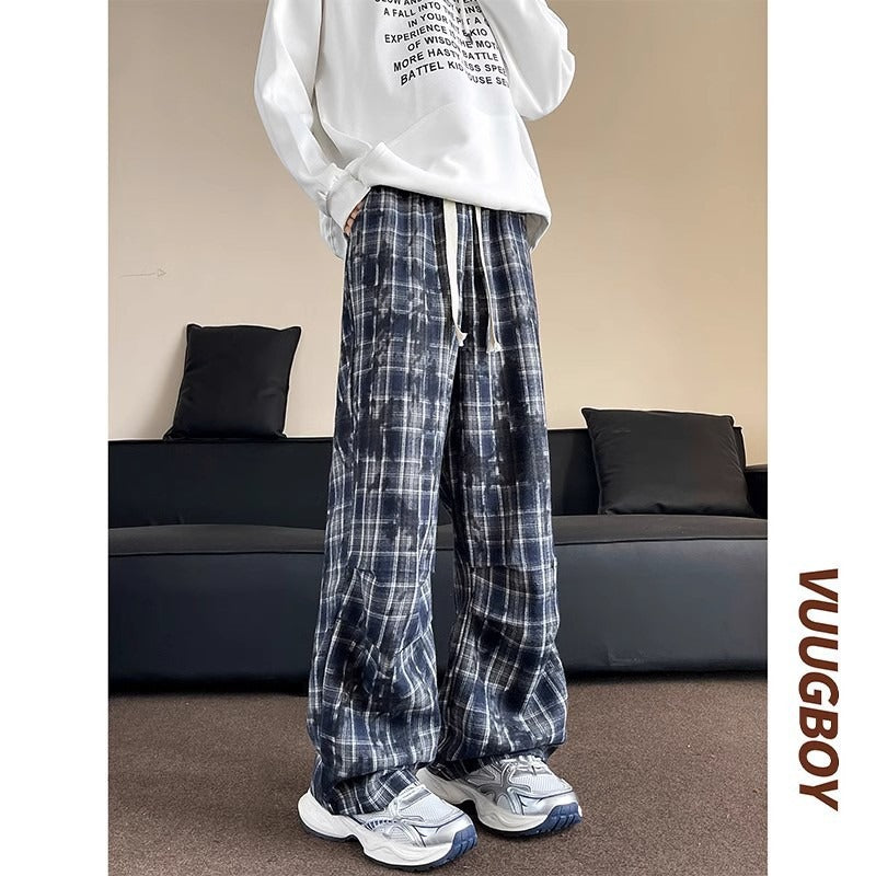 Herren weite karierte Flanellhose mit Kordelzug im Baggy-Schnitt Shop Nory
