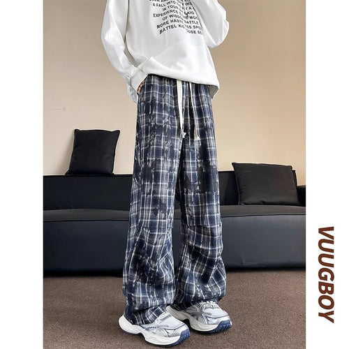 Herren weite karierte Flanellhose mit Kordelzug im Baggy-Schnitt Shop Nory