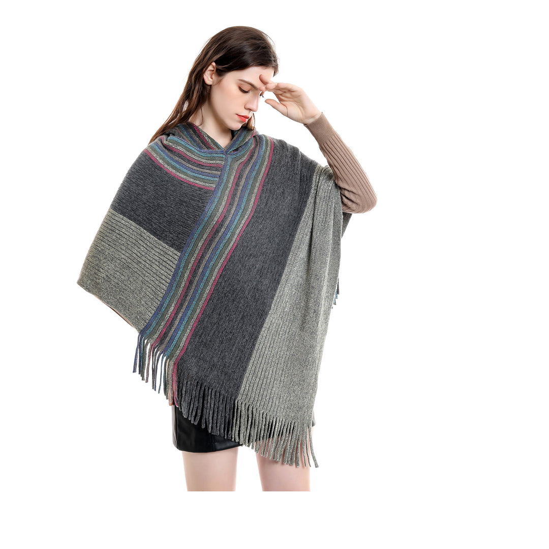 Damen Kapuzen-Poncho im Grobstrick mit Fransensaum Shop Nory