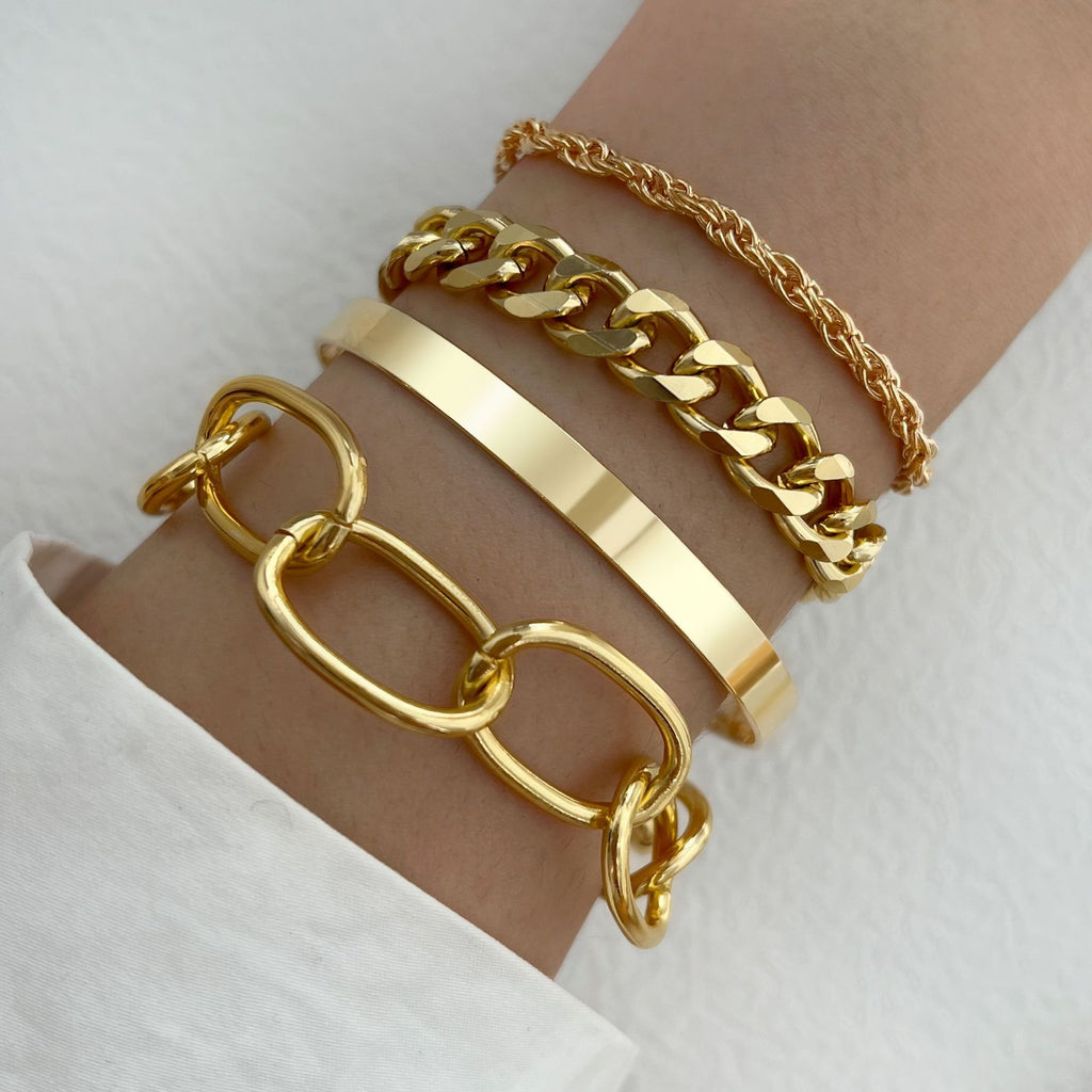 Damen Armreif-Set aus feinen, modernen und strukturierten Ketten Shop Nory