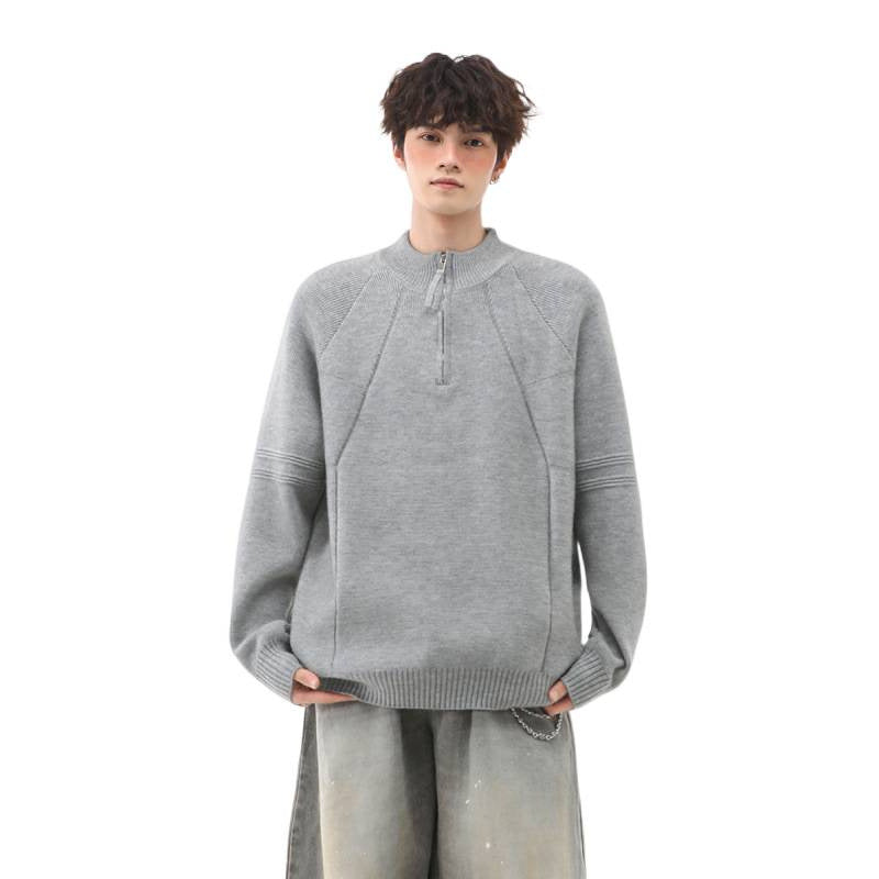 Herren Strick-Halbzip-Pullover mit Stehkragen und strukturierten Rippdetails Shop Nory