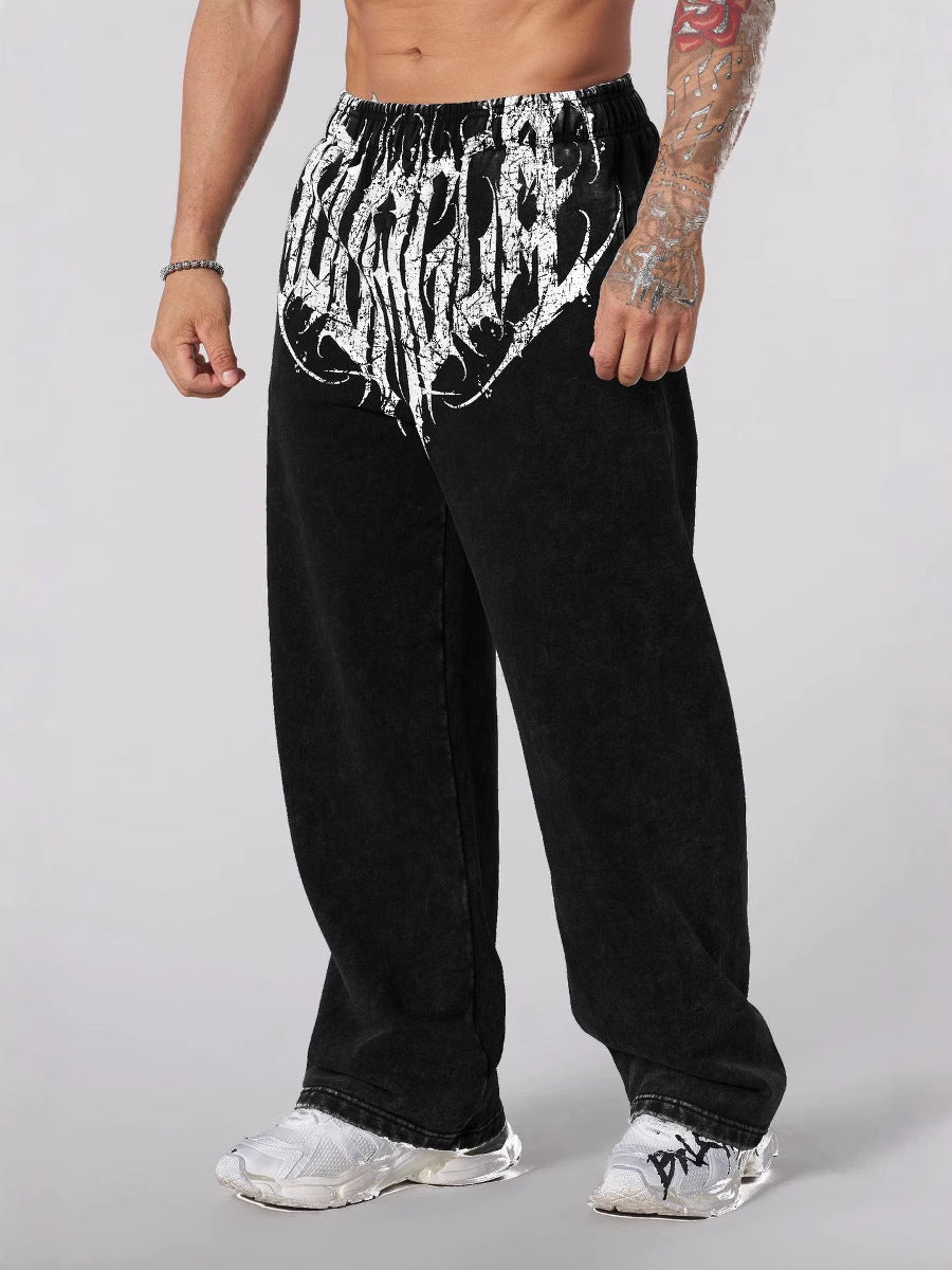 Herren nan weiche gewaschene Jogginghose mit weitem Schnitt und elastischem Bund