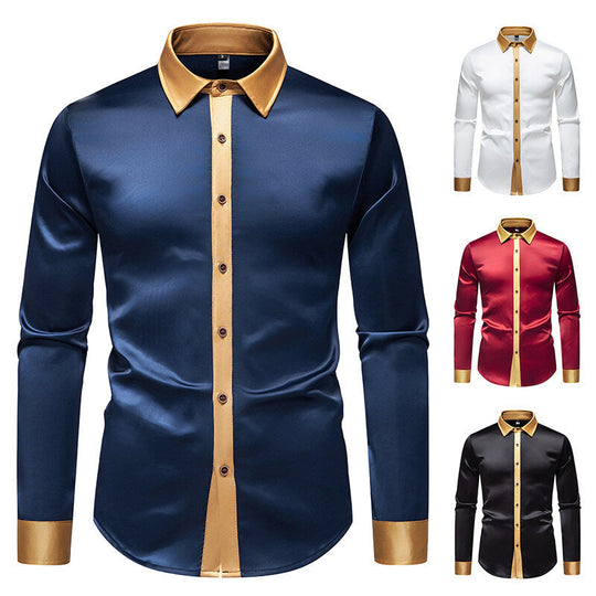 Herren Elegantes Langarmhemd mit Satin-Details