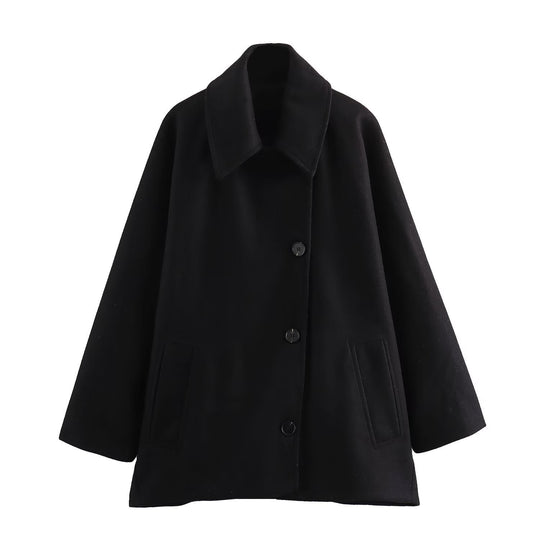 Damen Oversized Wollmix Boxy-Kurzmantel mit Reverskragen und Eingrifftaschen Shop Nory