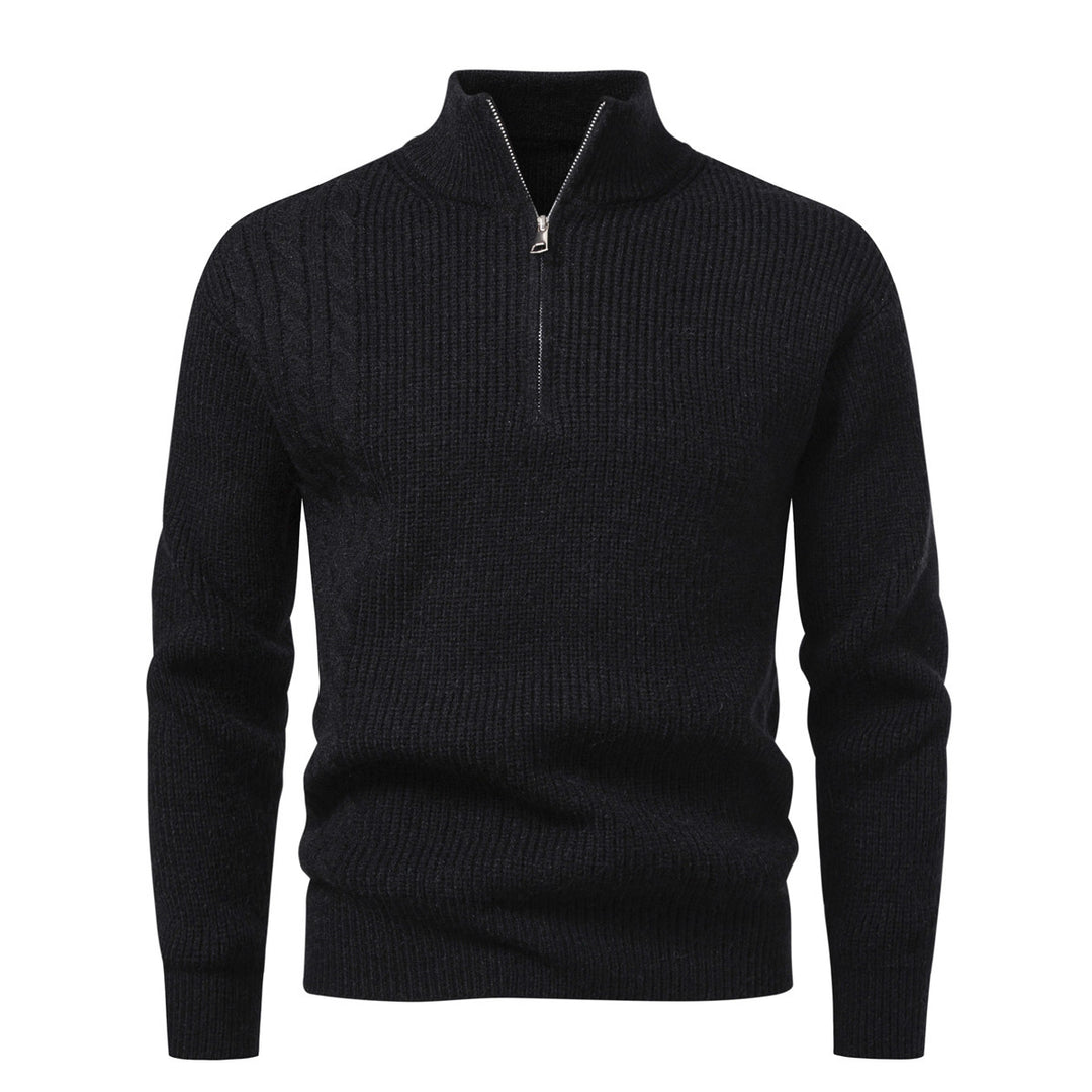 Herren Feinstrick-Halbzip-Pullover mit Stehkragen, Rippstruktur und Schulter-Zopfdetail Shop Nory