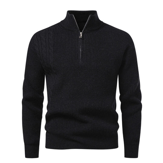 Herren Feinstrick-Halbzip-Pullover mit Stehkragen, Rippstruktur und Schulter-Zopfdetail Shop Nory