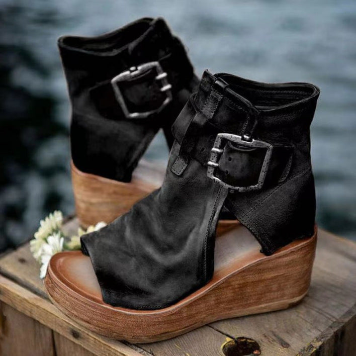 Damen Wedge-Stiefeletten mit modischem Schnallen-Design