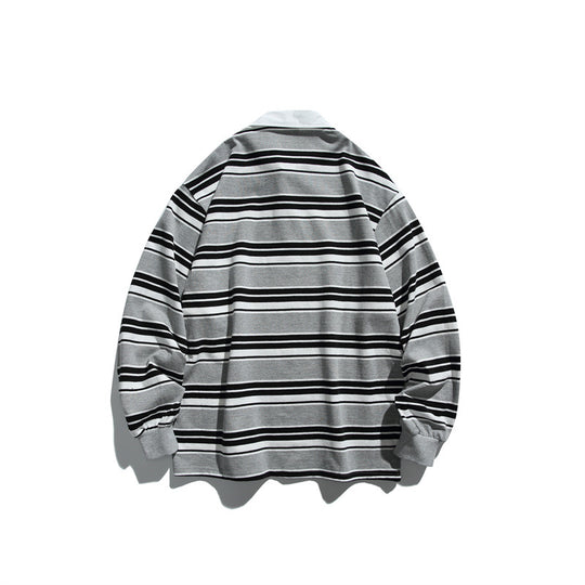 Unisex Gestreiftes Rugby-Polo im Oversize-Cut mit kontrastierendem Hemdkragen Shop Nory