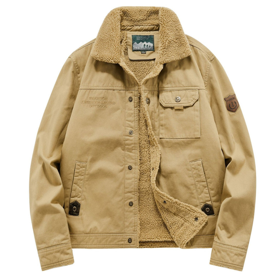 Herren Canvas-Fieldblouson mit Sherpa‑Fütterung, wärmender Teddyinnenlage und Utility-Brusttaschen Shop Nory