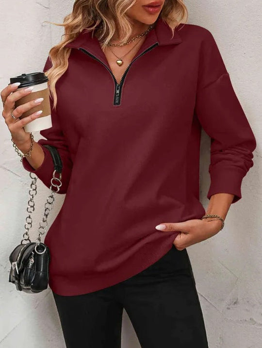 Damen Sweatshirt mit halbem Reißverschluss