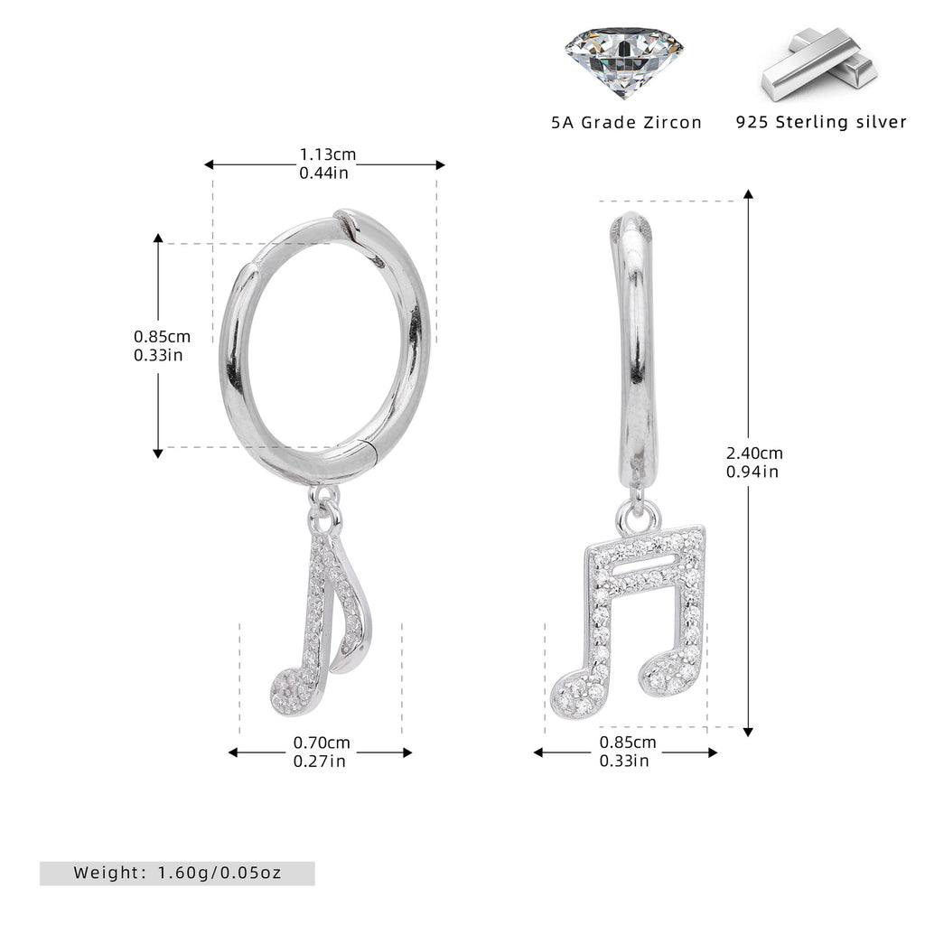 Damen Ohrhänger mit musikalischem Notenmotiv aus 925 Sterling Silber Shop Nory