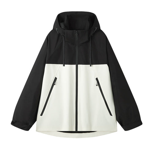 Damen technische Outdoor-Jacke mit verstellbarer Kapuze und funktionalen Reißverschlusstaschen Shopnory