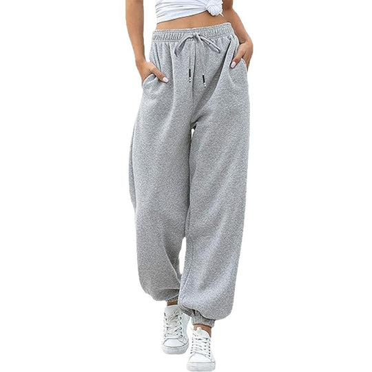 Damen nan weite High-Waist Jogginghose aus weichem Fleece mit elastischem Bund, Eingrifftaschen und engen Saumbündchen Shop Nory