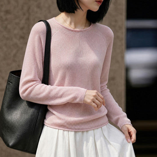 Damen Leichter Rundhalsausschnitt-Pullover in Kaschmir-Optik mit Raglanärmeln Shop Nory
