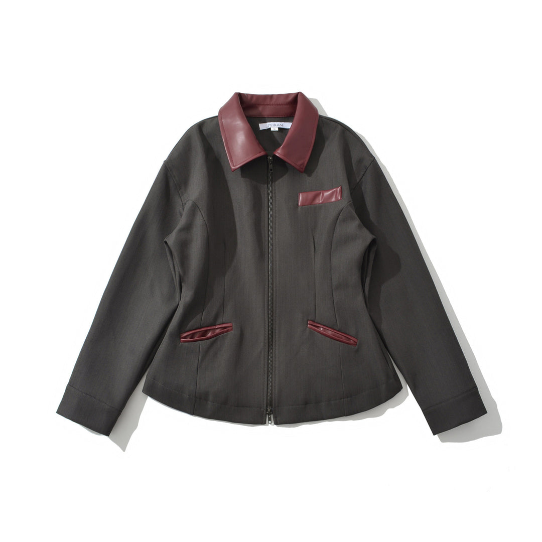 Damen Taillierte Kurzjacke mit Reißverschluss und Kunstlederbesatz Shop Nory