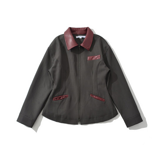 Damen Taillierte Kurzjacke mit Reißverschluss und Kunstlederbesatz Shop Nory