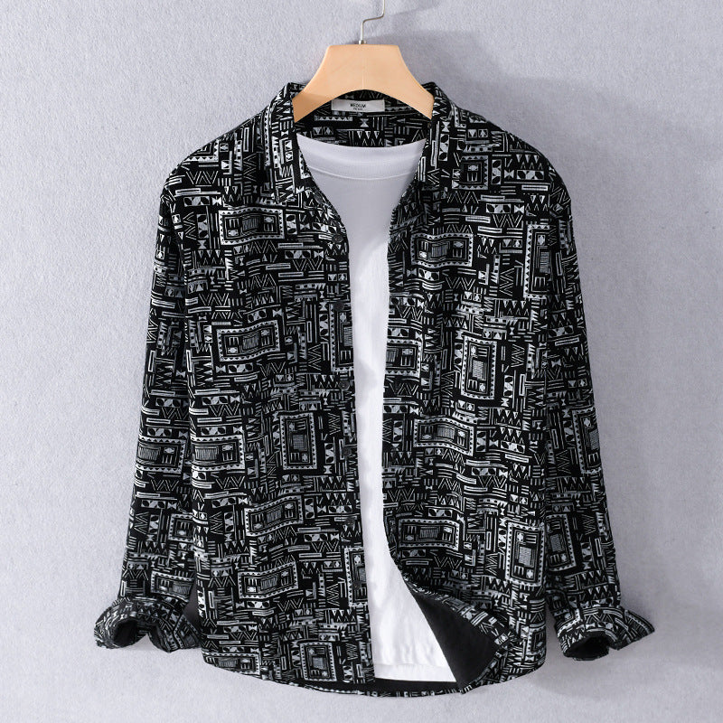 Herren Langarmhemd im Overshirt-Stil mit geometrischem Ethno‑Print Shop Nory