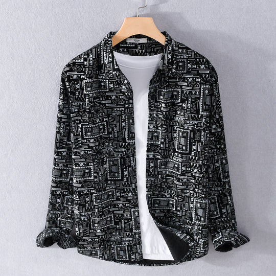 Herren Langarmhemd im Overshirt-Stil mit geometrischem Ethno‑Print Shop Nory
