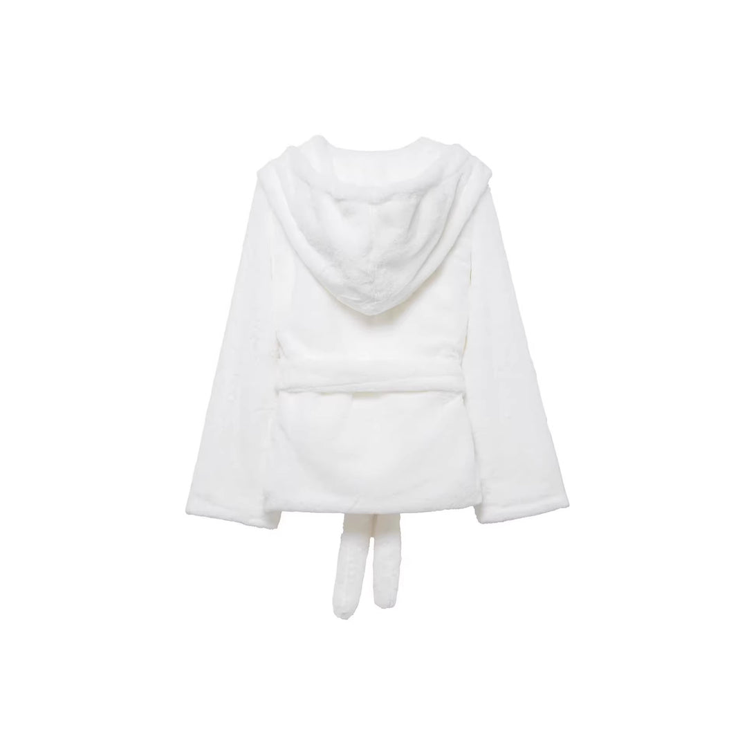 Damen Kuschelige Kunstfell-Kurzjacke mit Schalkapuze und Schleifen-Taillengürtel Shop Nory