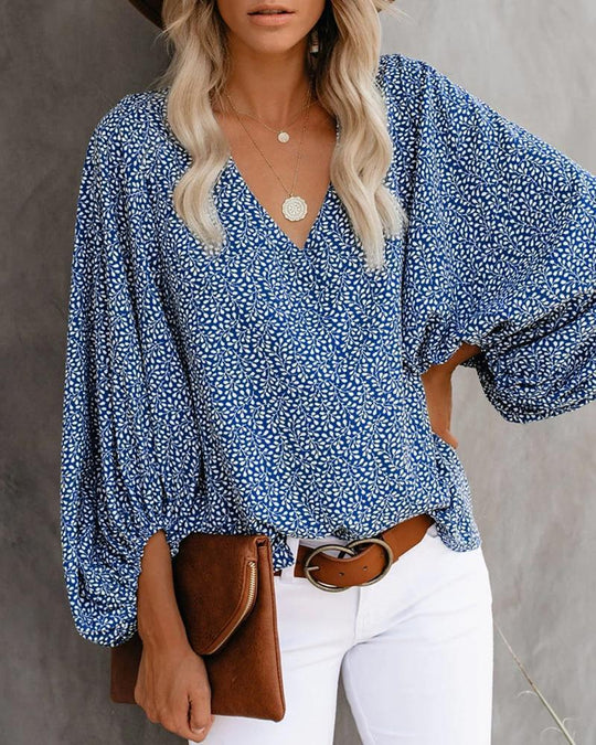 Damen Bluse mit weiten Ärmeln und floralem Muster